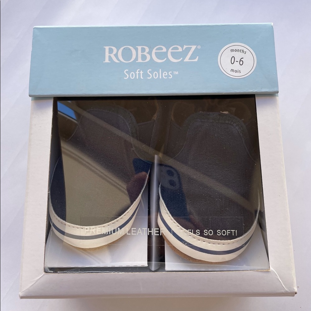 NWT Robeez baby soft sole shoes navy blue 0-6 M